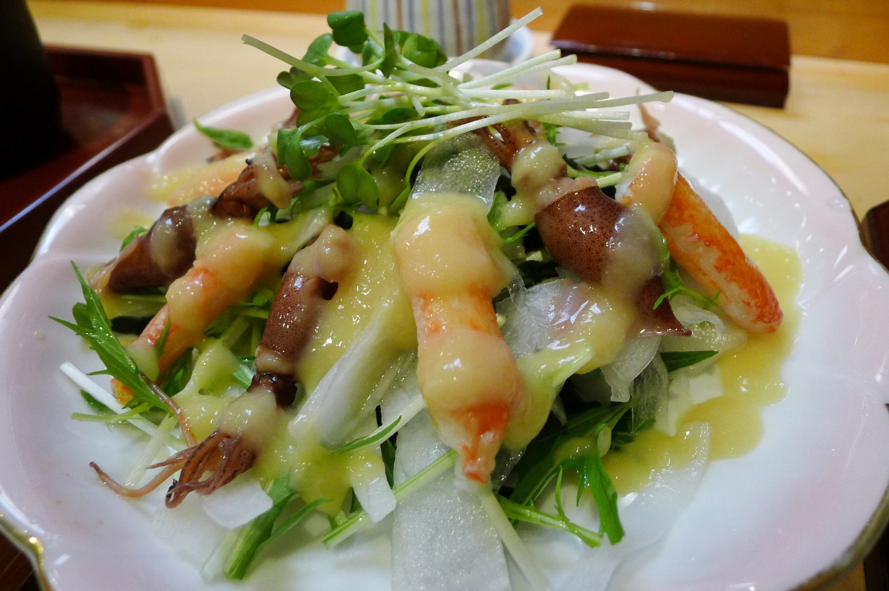 Salad with hotaru ika