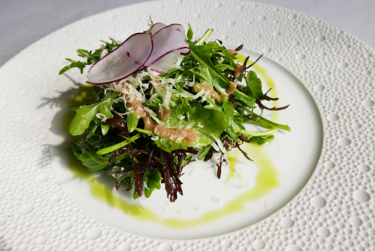 Mesclun salad with hazelnut praliné sauce- easily one of the best salads of my life…