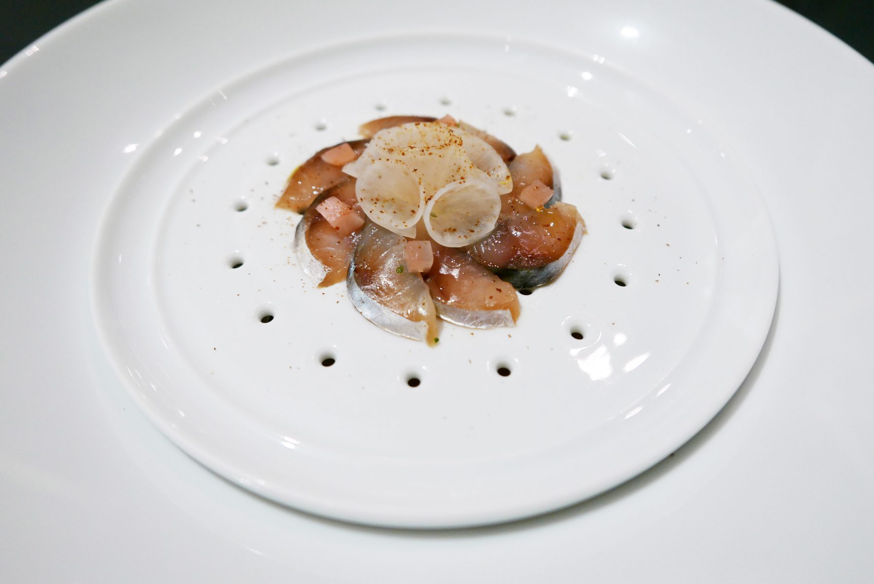 Sashimi, the first serving of mackerel dish.