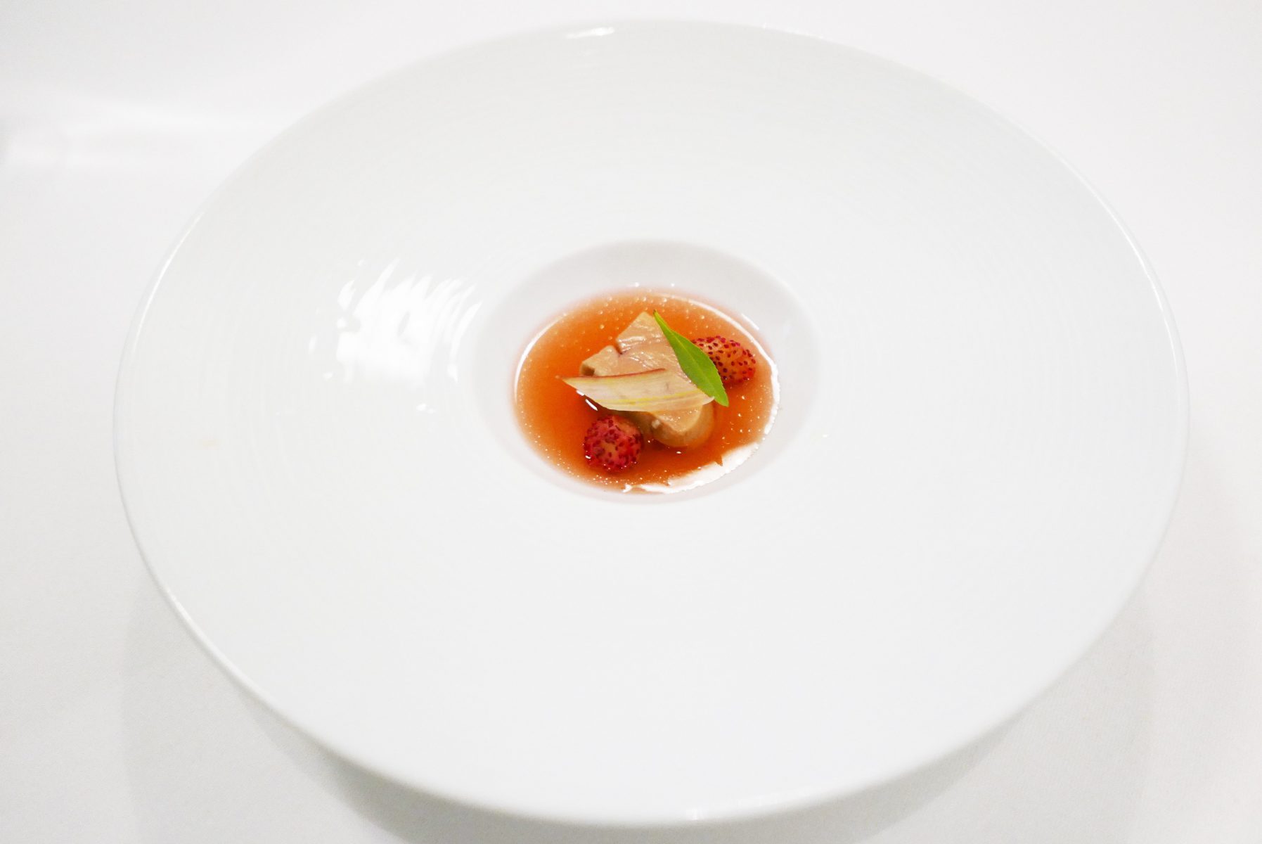 Foie gras with wild strawberries soup