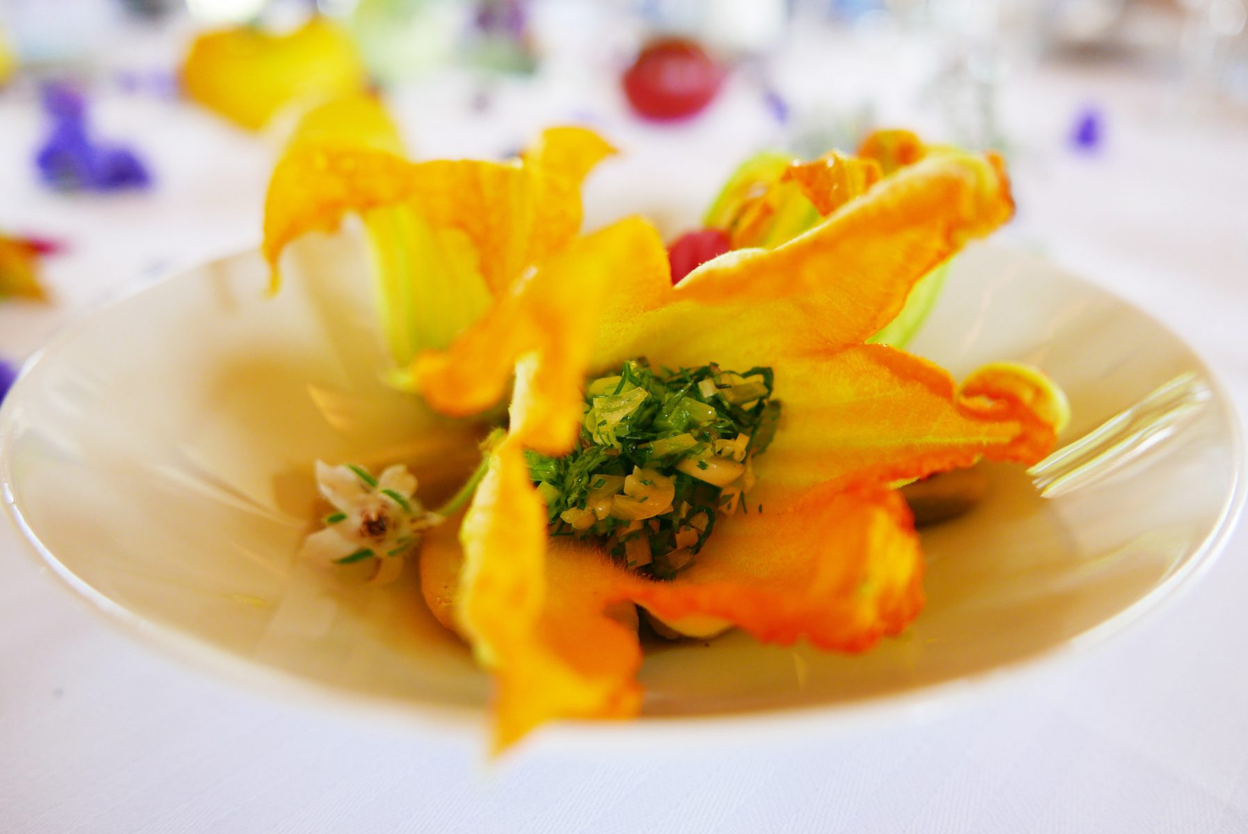 Vegetables stuffed zucchini flowers 