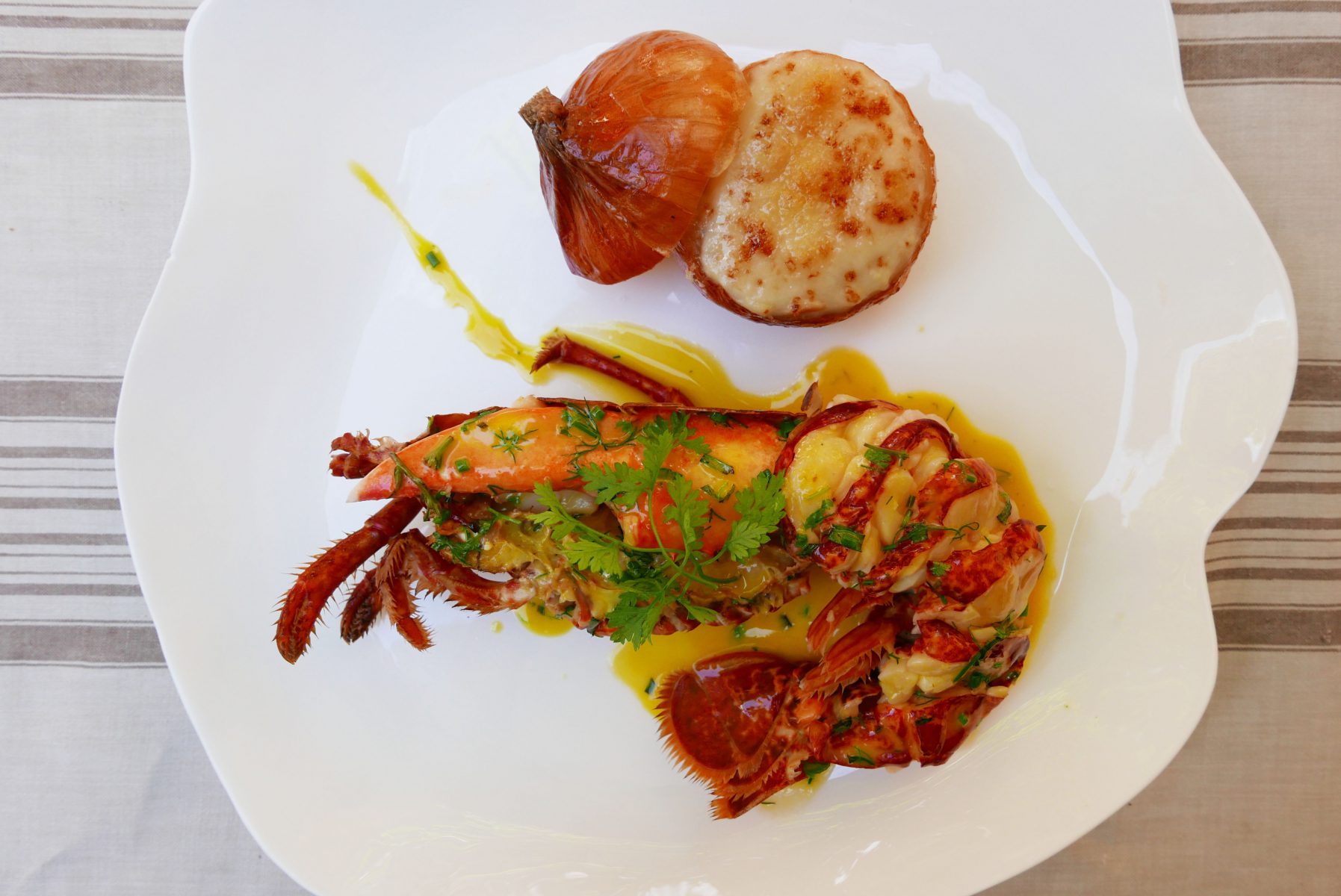 Smoked and roasted lobster, onion confit