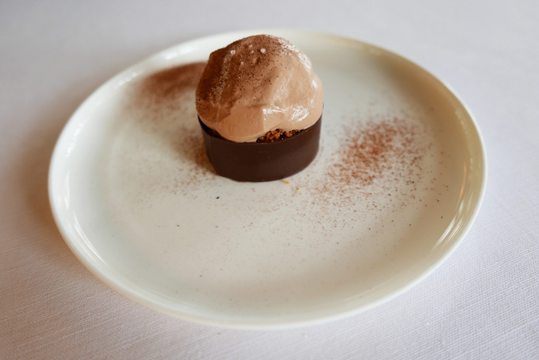 Cacao mousse with salt,fermented cacao beans