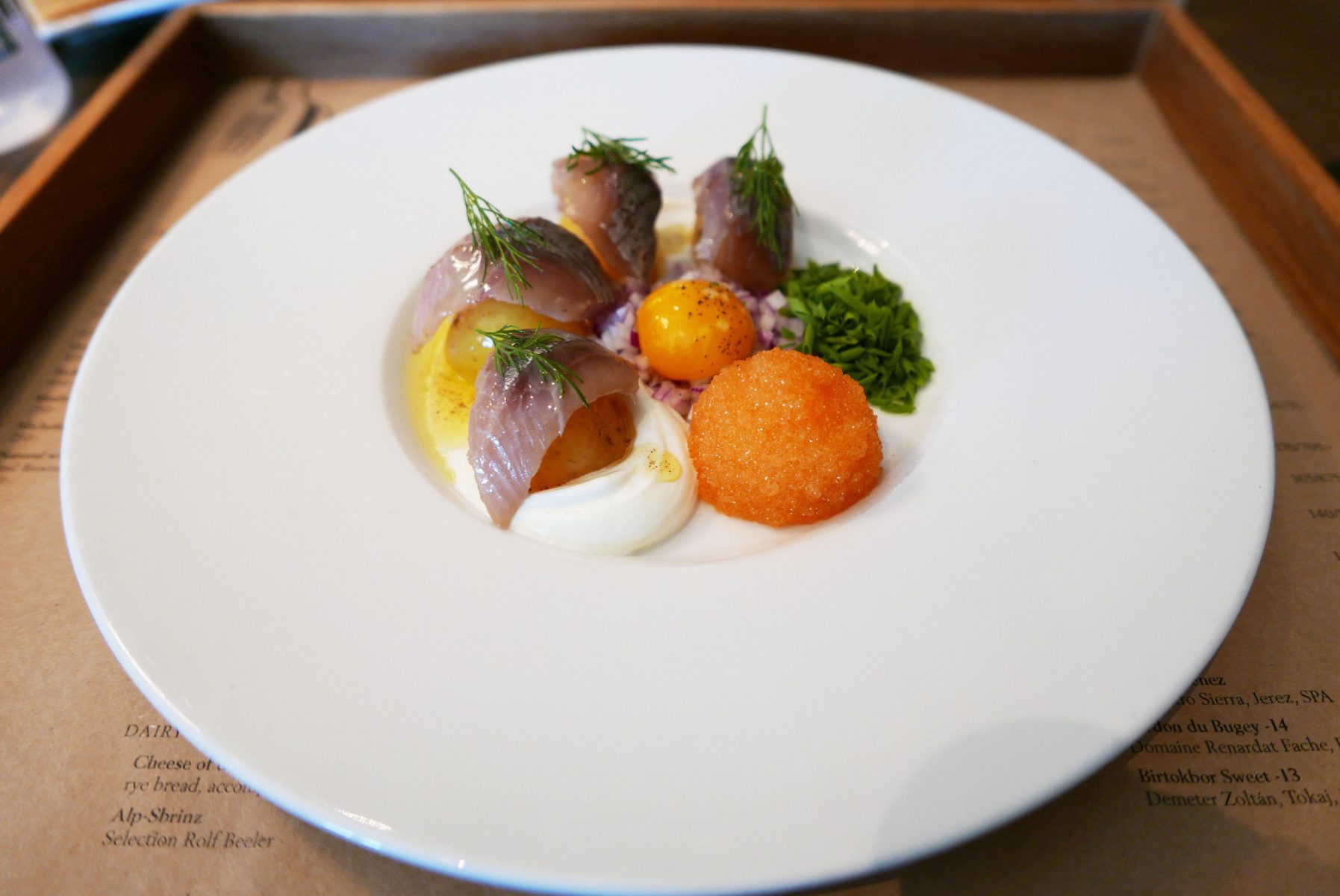 Herring with bleak roe, sour cream and egg yolk