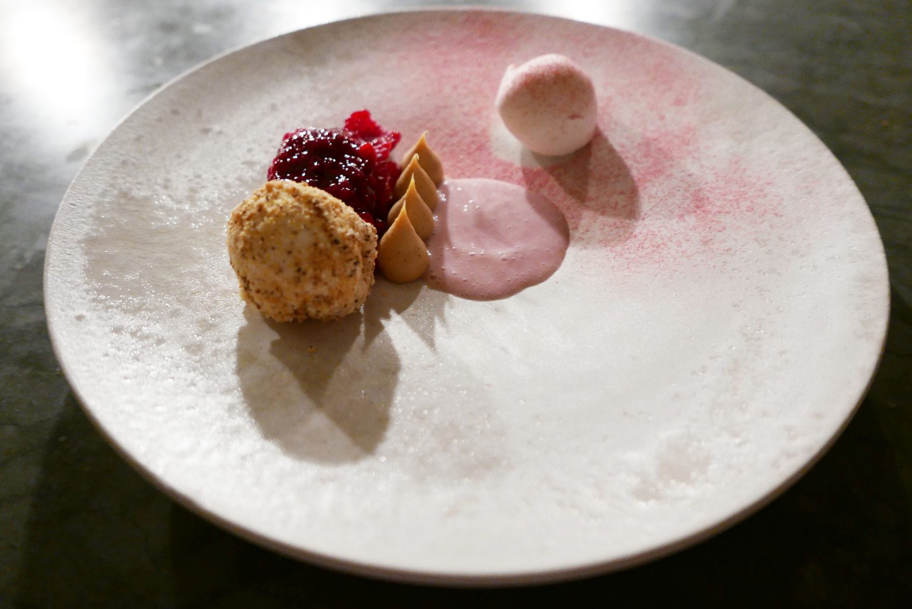 Roasted white chocolate,sour milk and raspberries