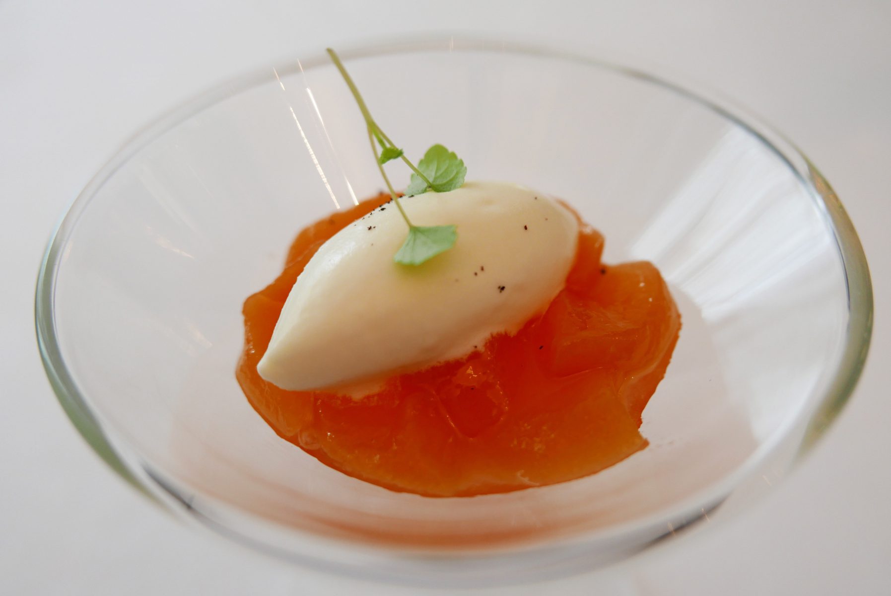 Peached, verbena jelly, honey ice cream