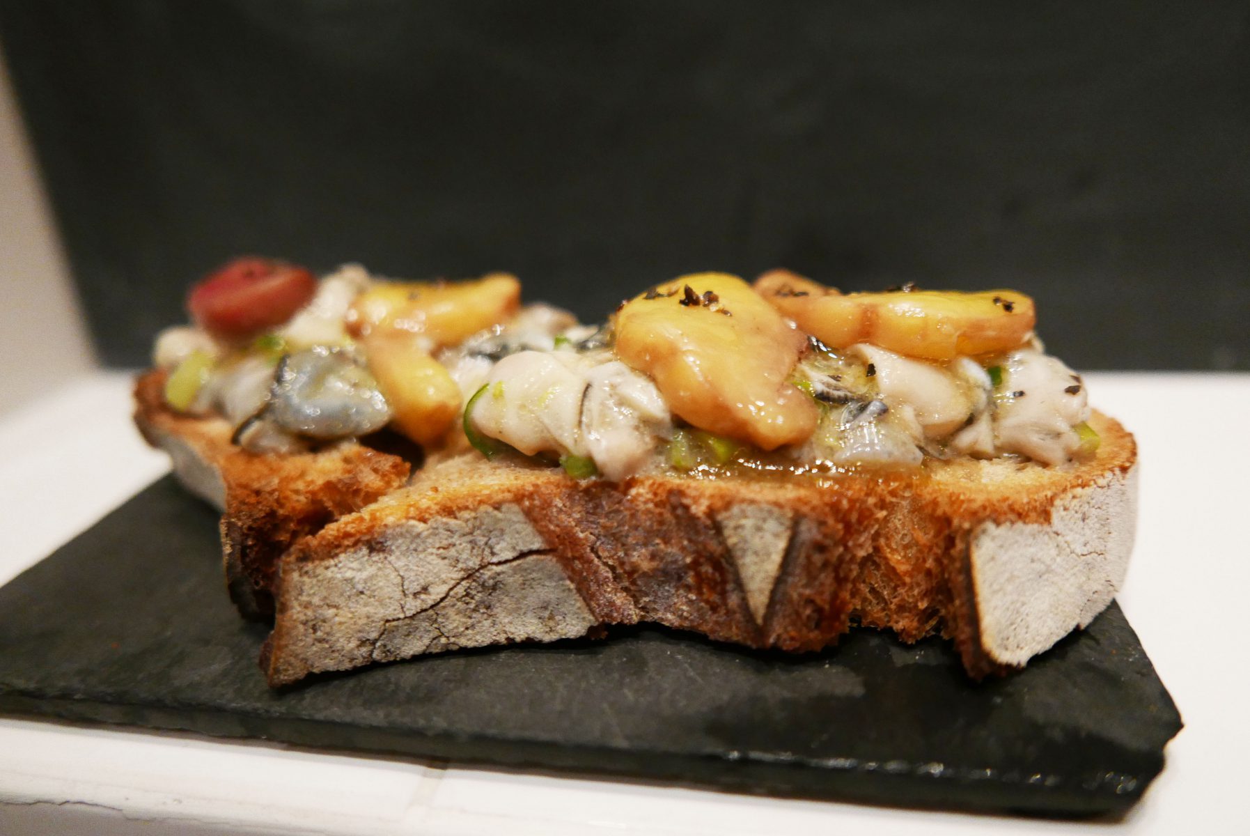 Oyster toast with bone marrow L’Étoile sur Mer and L'Huitrade in Paris, December
