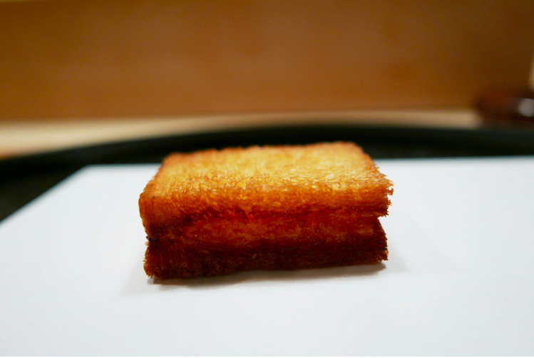 Croque-monsieur with shrimp at 7 Chome Kyoboshi in Tokyo, March