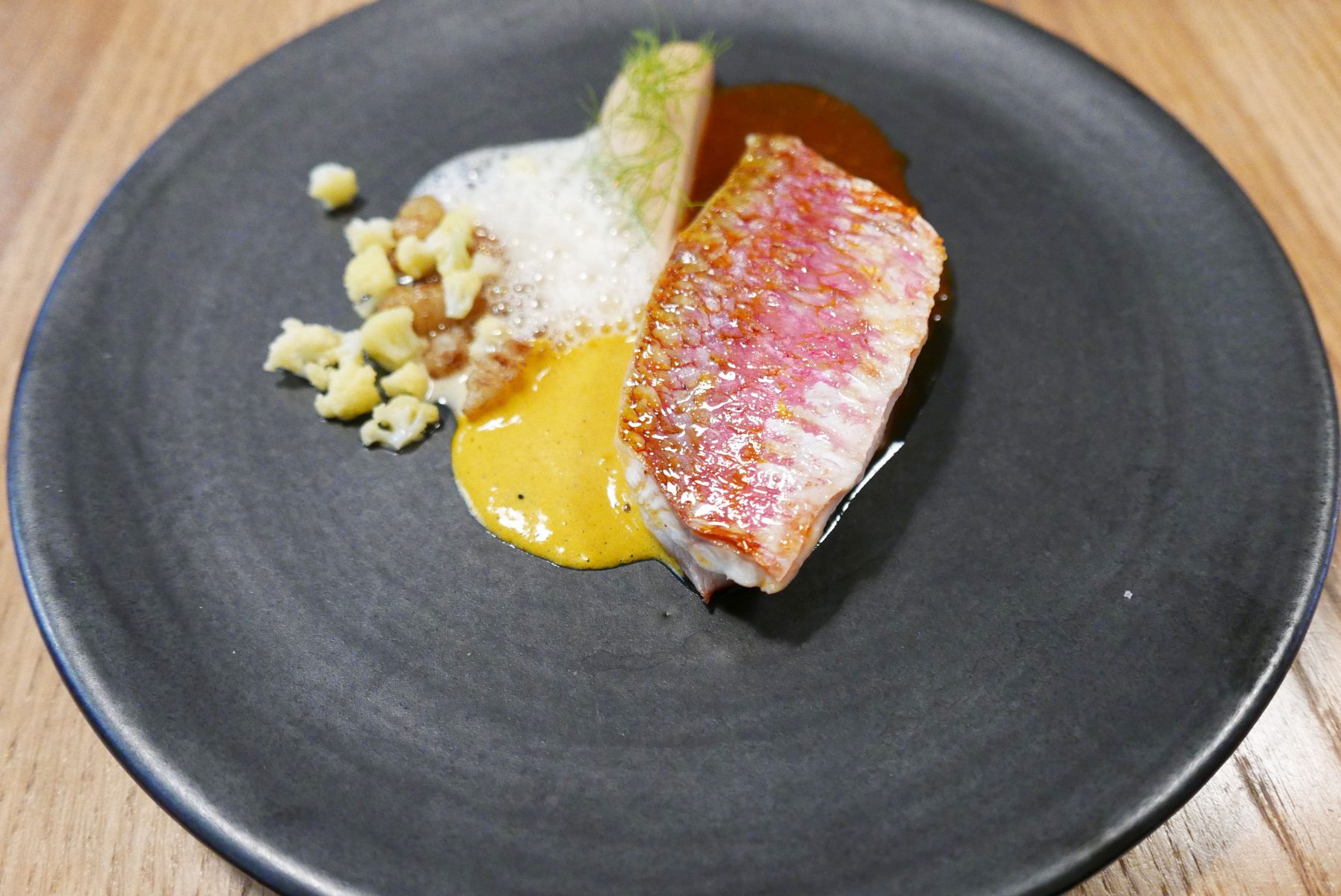 Red mullet, cauliflower mousseline, "rouille" fish soup 