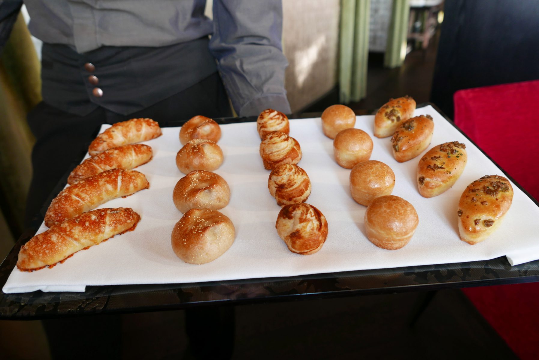 Pretzel inspired bread right in the middle is to die for!