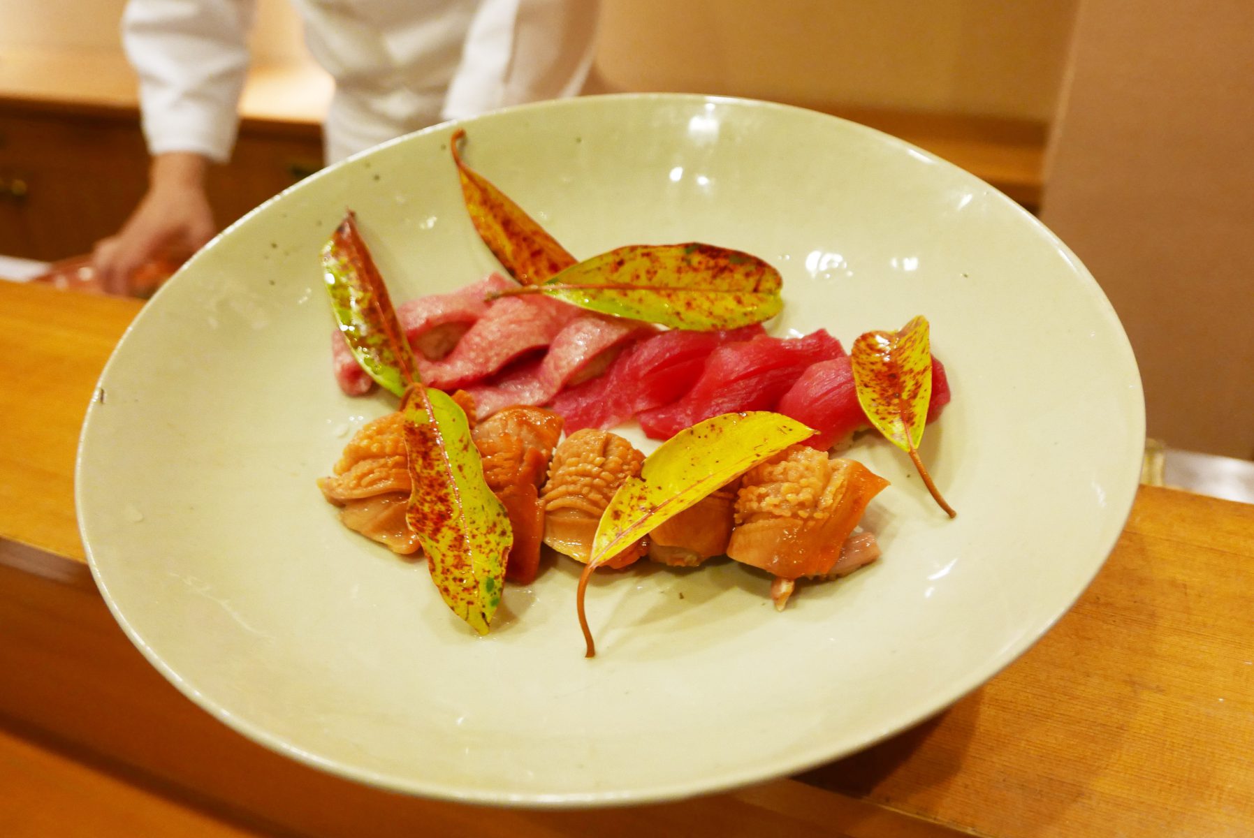 Sushi served on 300 year old plate