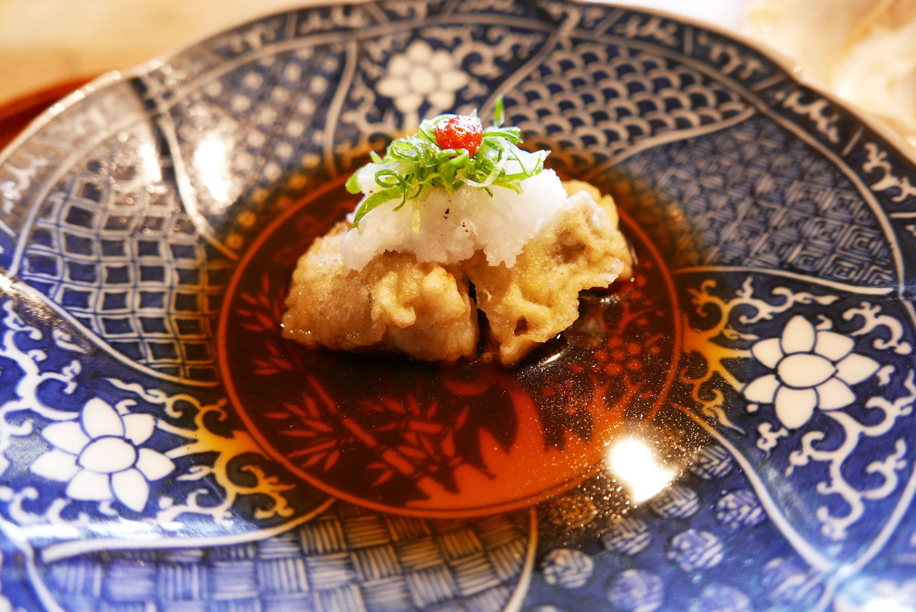 Oyster tempura with fresh daikon