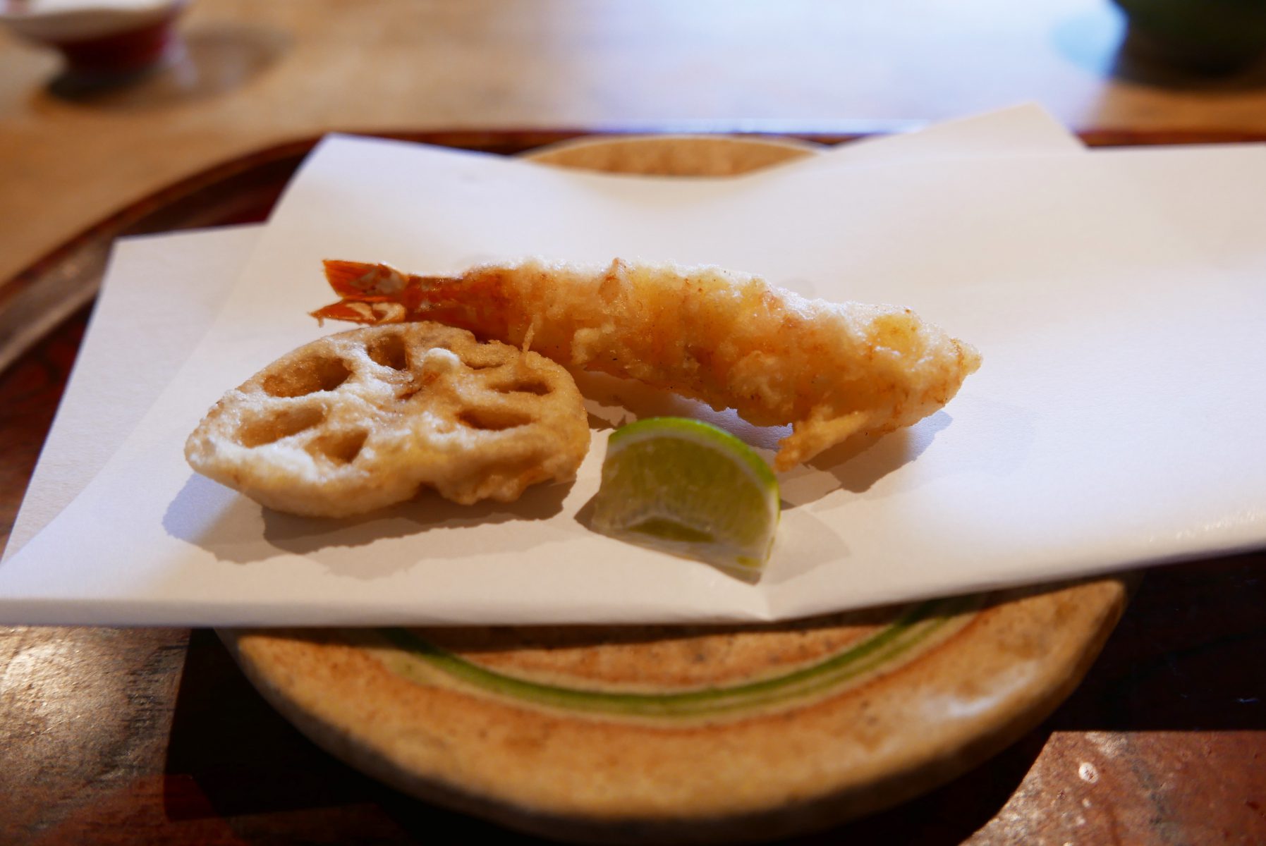 Lotus root and shrimp tempura
