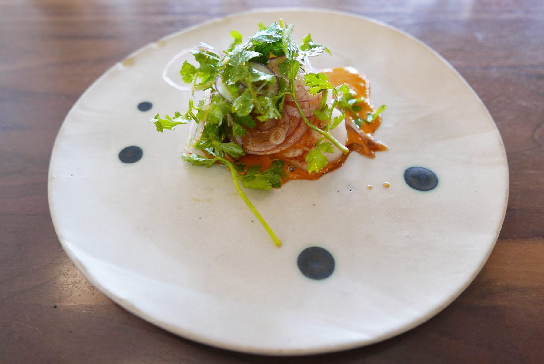 Scallop with cilantro and sea urchin