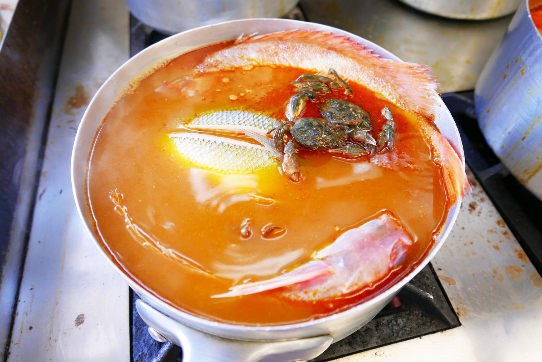 The fish is boiled directly in the soup