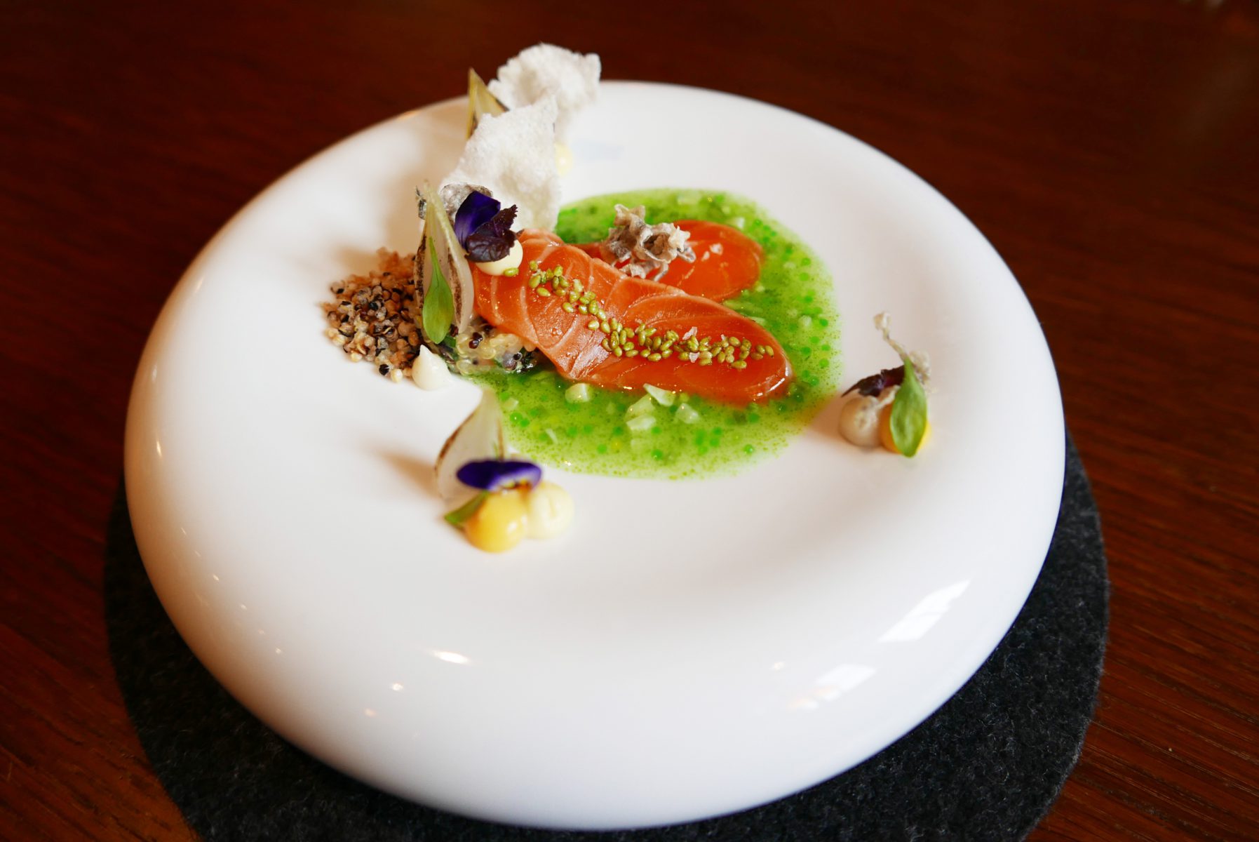 Sockeye salmon with quinoa, ceviche of jalapeno and sudachi