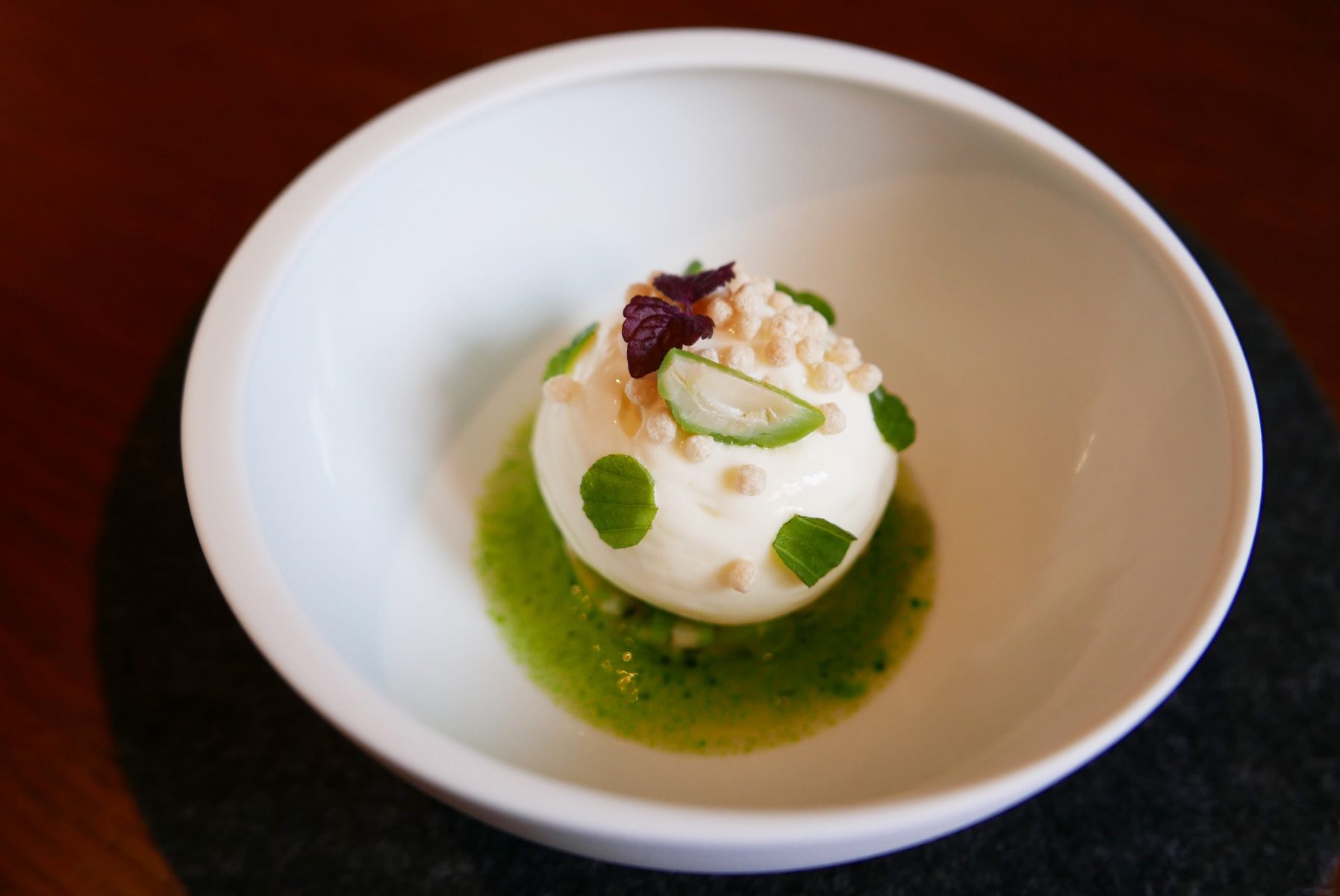 Japanese "snowball", calpico,sake,yuzu,red shiso