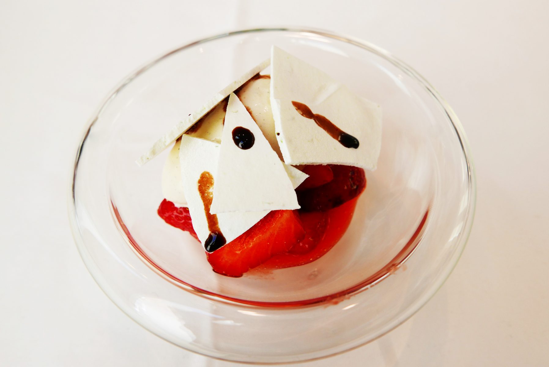 Gariguette strawberries with lime meringue, Tahitian vanilla ice cream and 15 year old balsamic vinegar