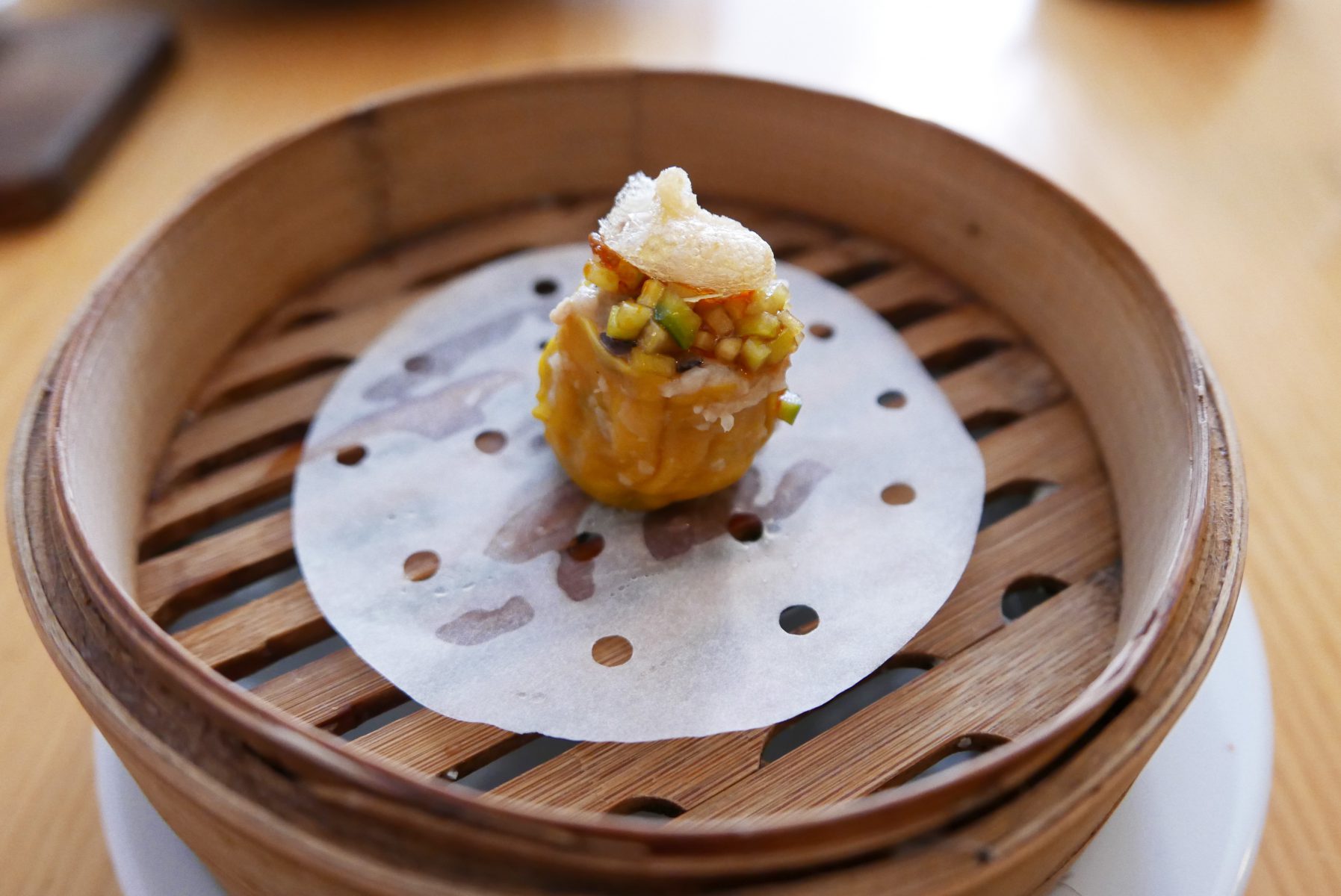 Pork and prawn dumpling, pork crackling