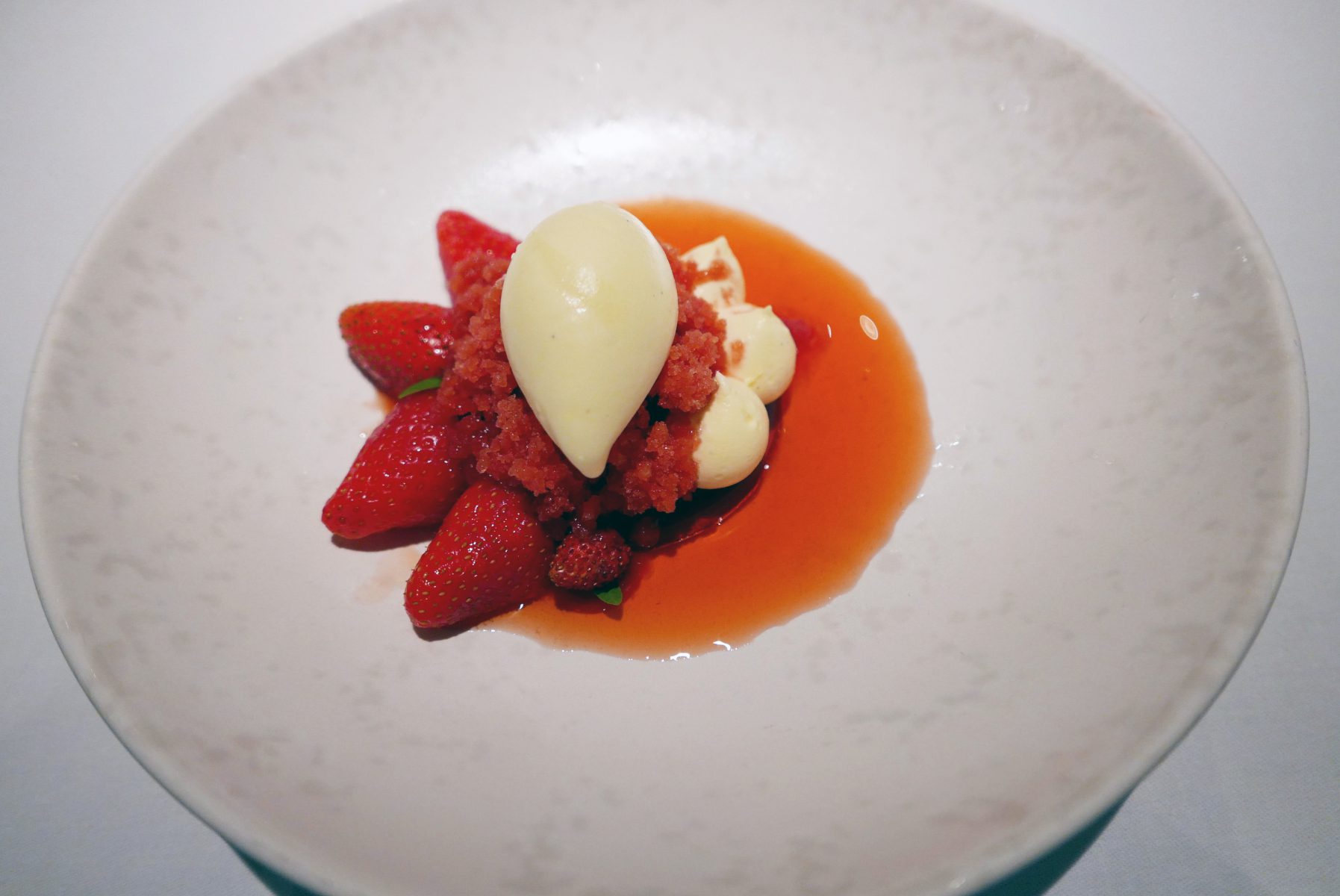 Wild and Gariguette strawberries, clotted cream, rosé and lemin verbena