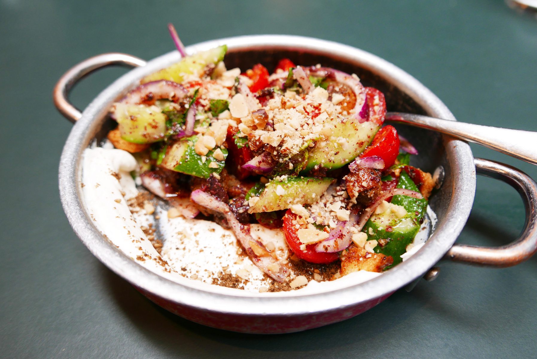 Fattoush Salad Tomato, cucumber, za’atar, sumac, pita croutons, brazil nuts & homemade labneh