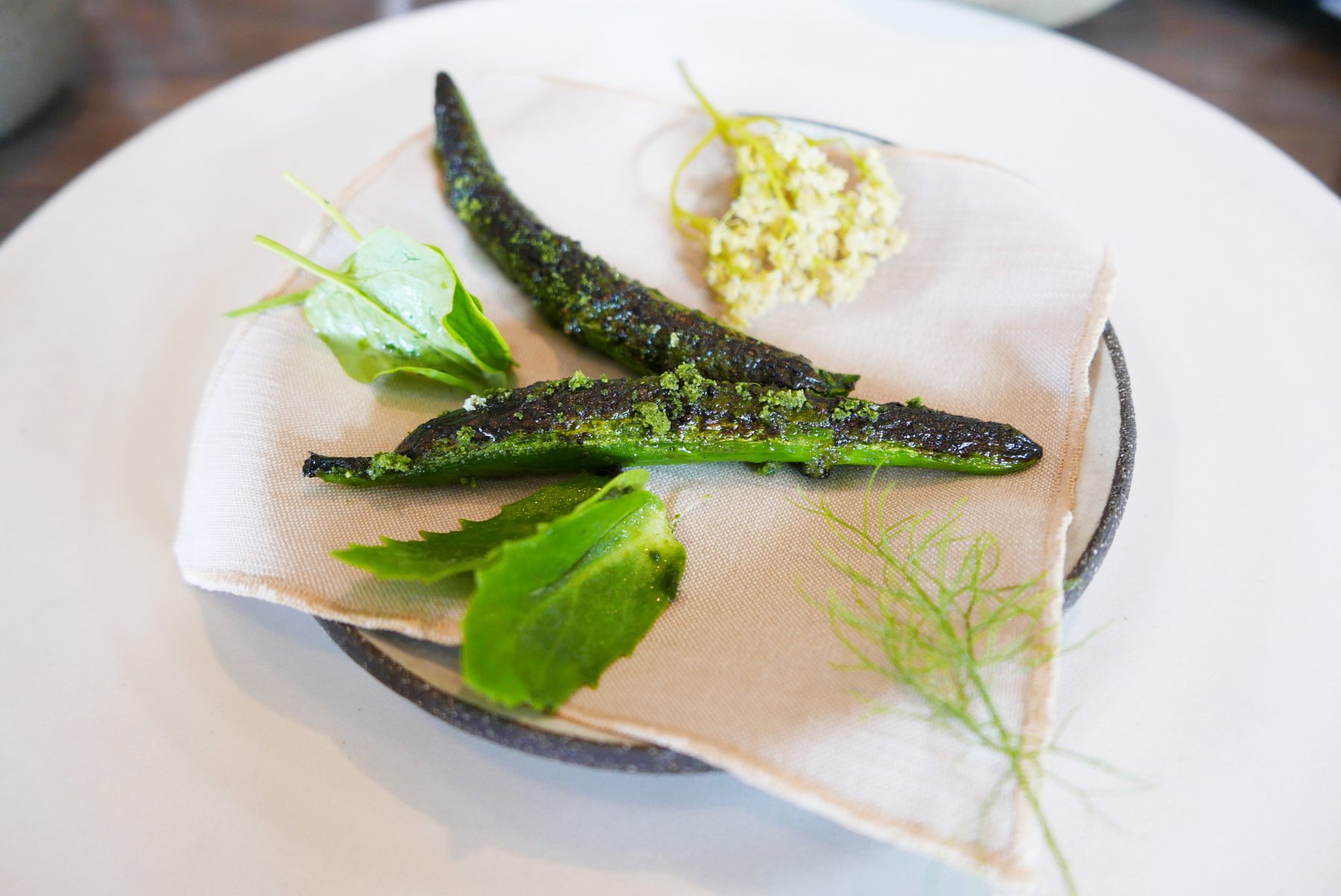 Seasonal herbs and Danish cucumber with whipped cream