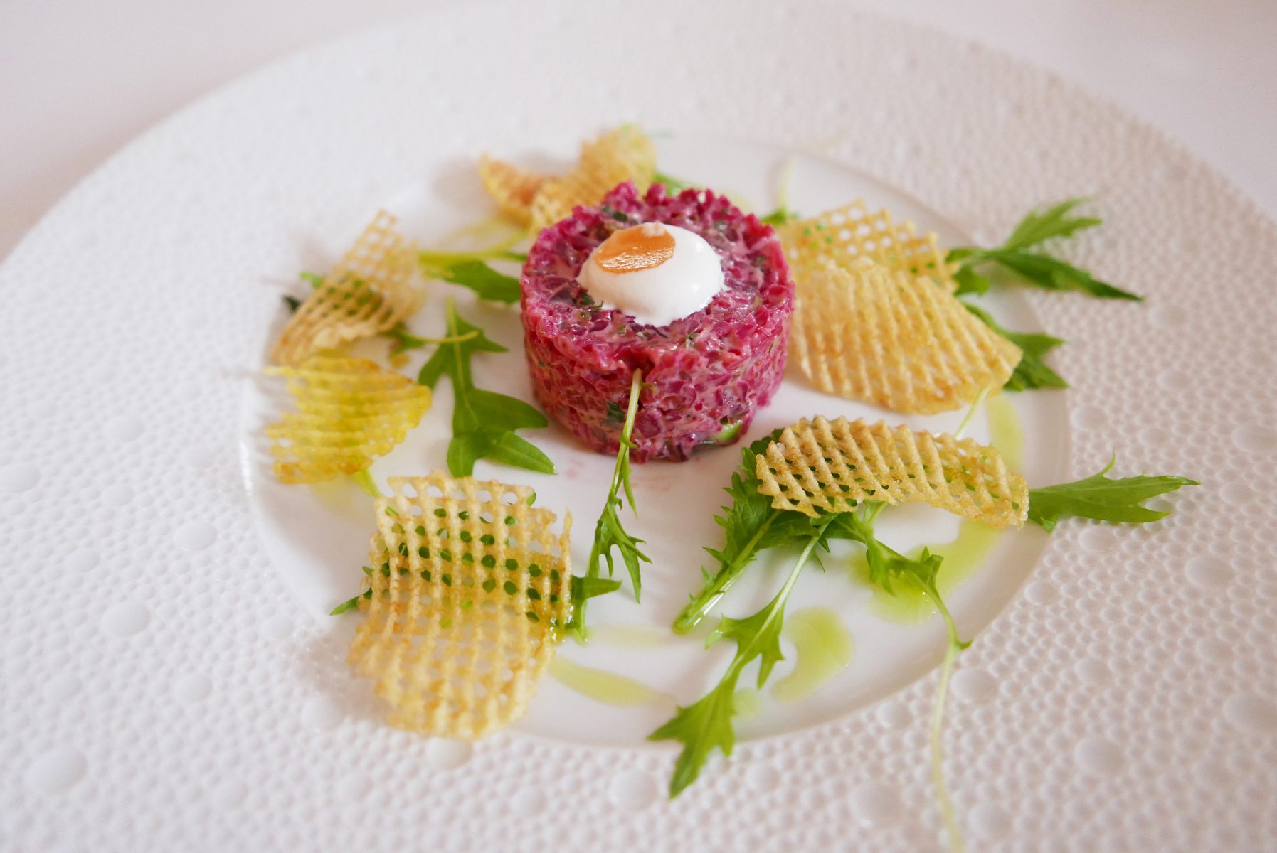 Beetroot tartare and chips at L'Arpège, Paris