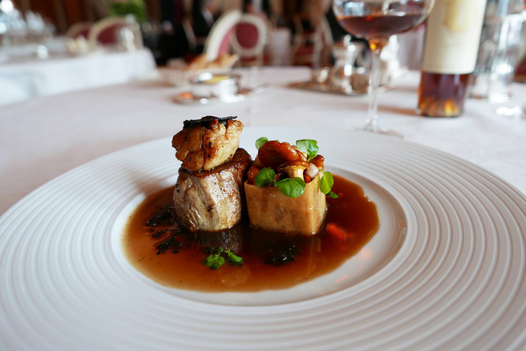 Veal, sweetbreads, black truffles and chanterelles paired with Fernando de Castilla Oloroso sherry. (by the award-winning head sommelier Giovanni Ferlito)