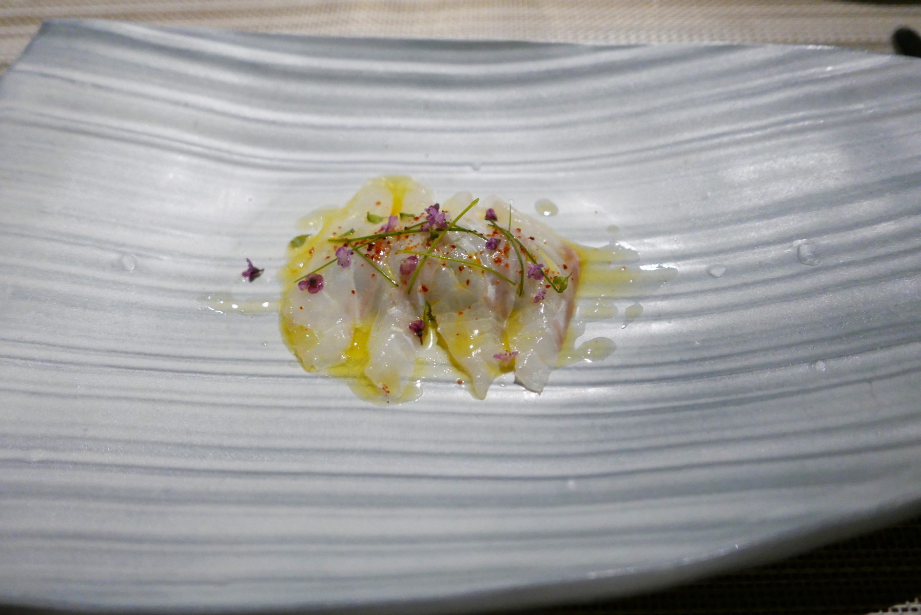 Grouper with botarga and okahijiki (land seaweed)