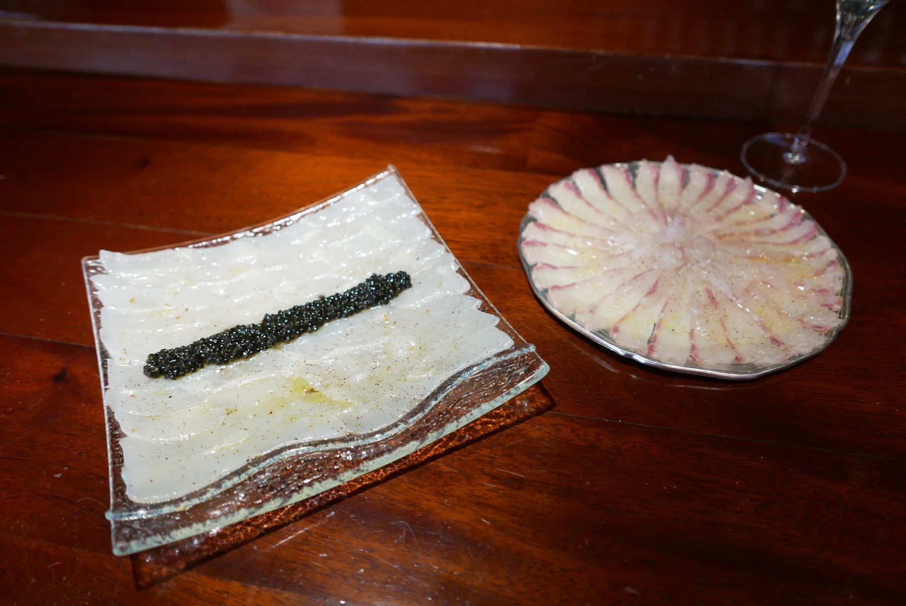 Scallops with caviar and sea bass carpaccio 