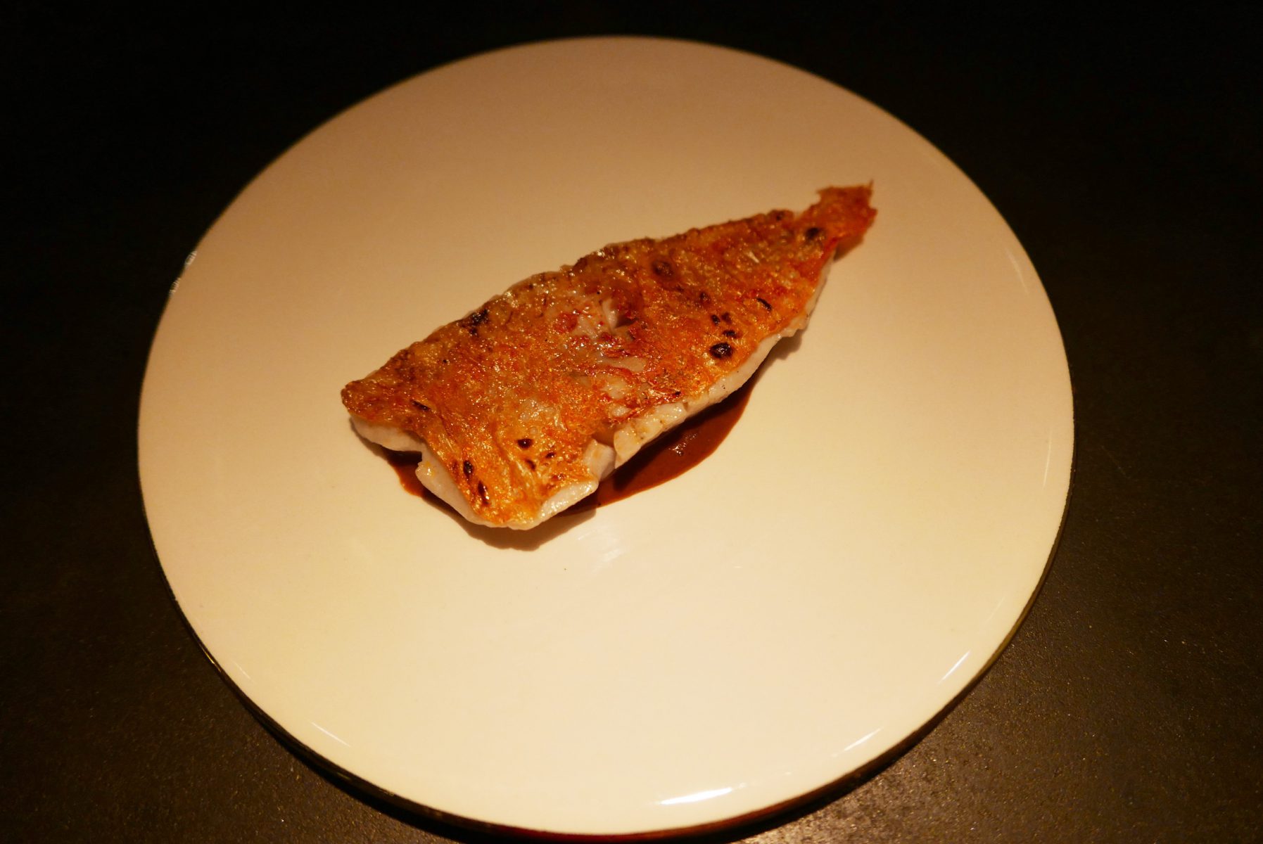 Red mullet, liver, tomato sauce