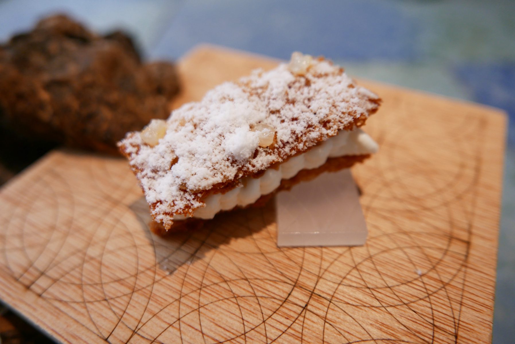 Idiazabal cheese mille- feuille at Disfrutar, Barcelona.