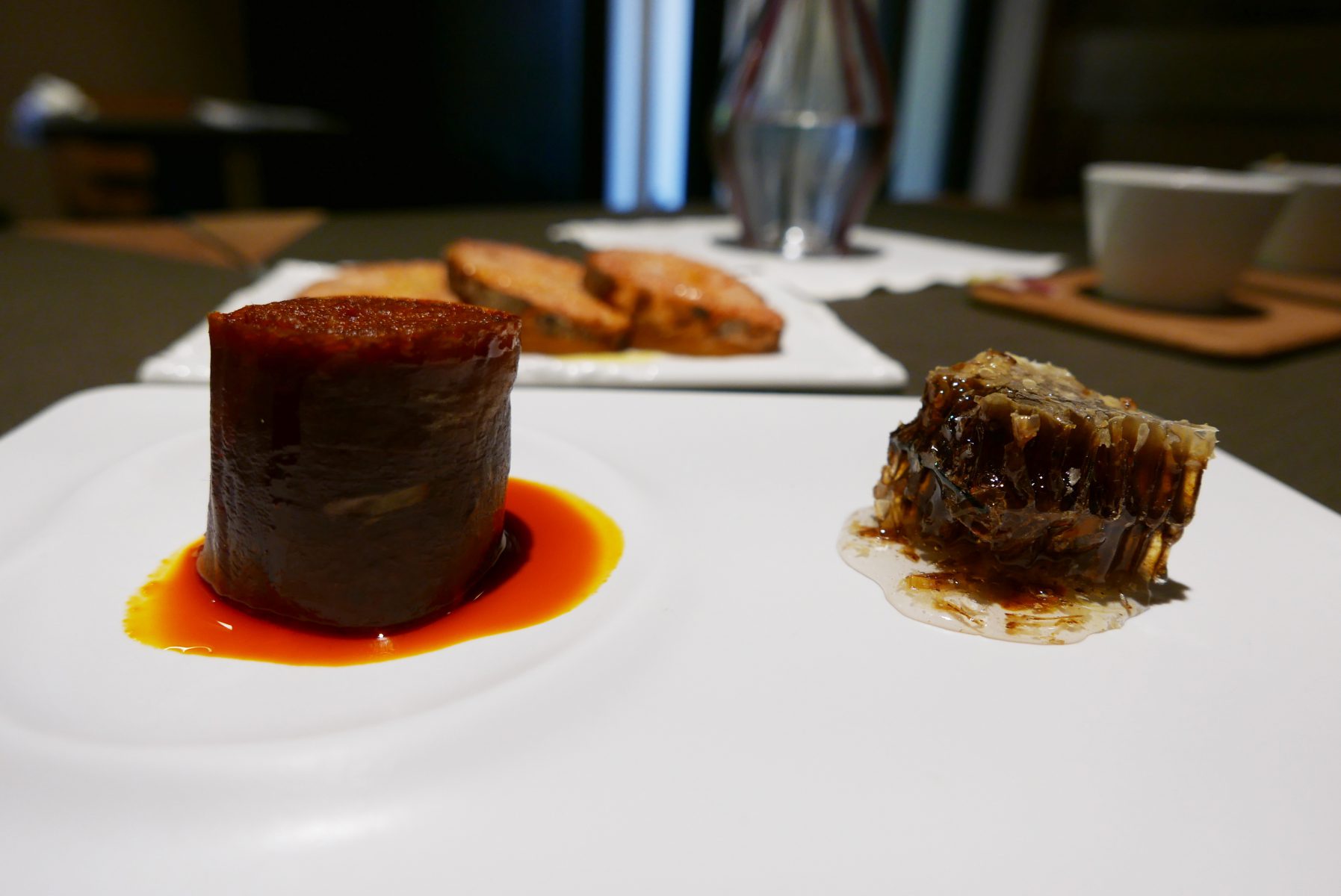 Sobrassada sausage with honeycomb and pan con tomate at Els Casals, Sagàs.