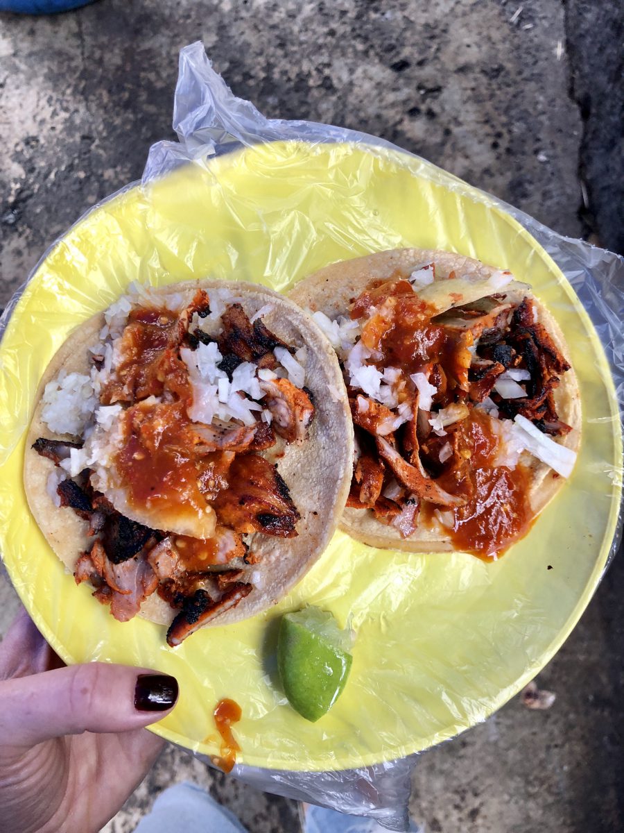 Taco al pastor next to the Red Cross in Polanco, Mexico City