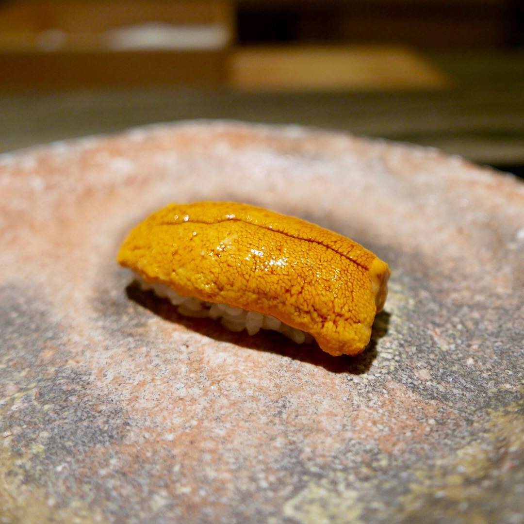 Sushi with Santa Barbara sea urchin at Shoji at 69 Leonard street, New York