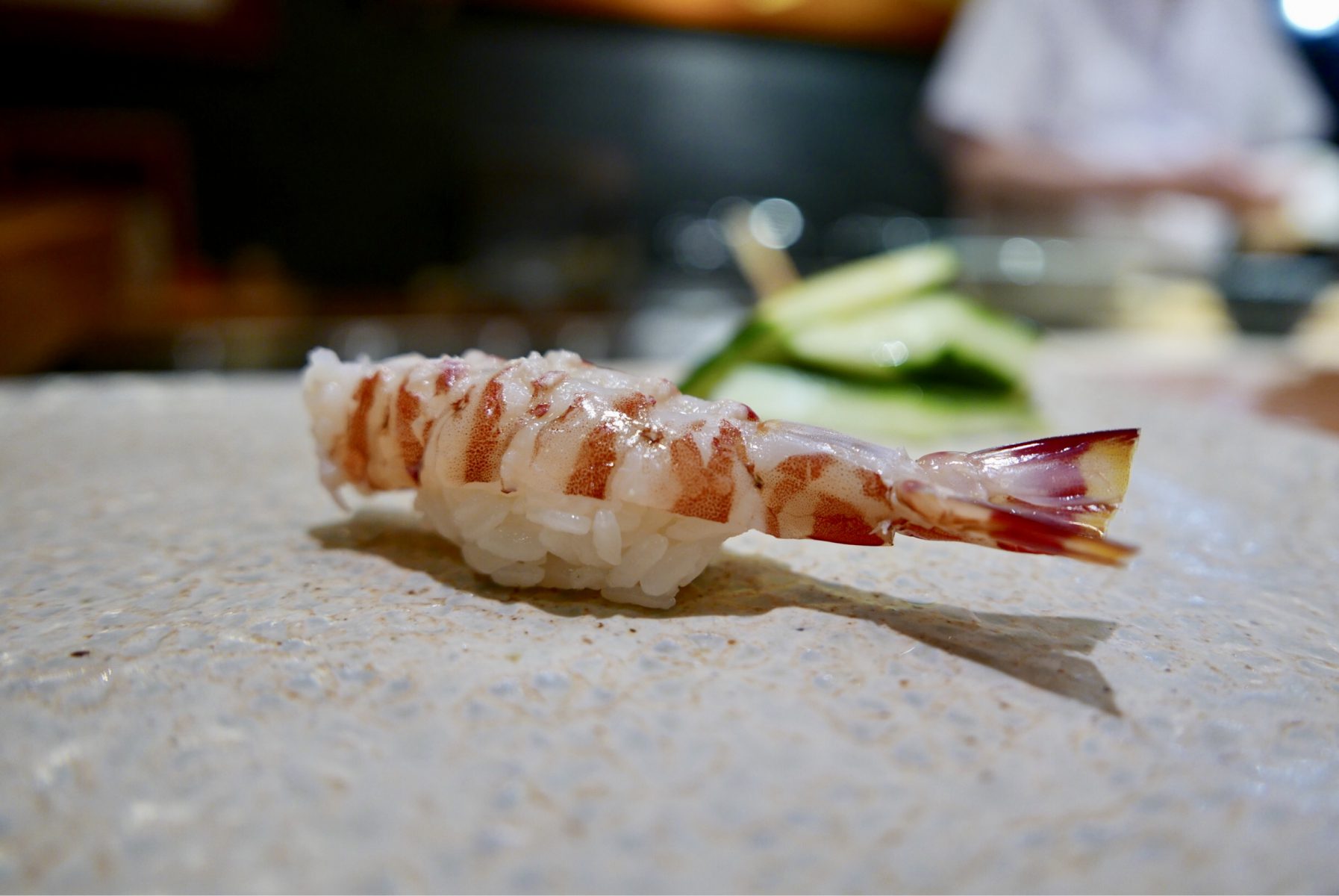 Imperial prawn sushi at Tenzushi, Fukuoka