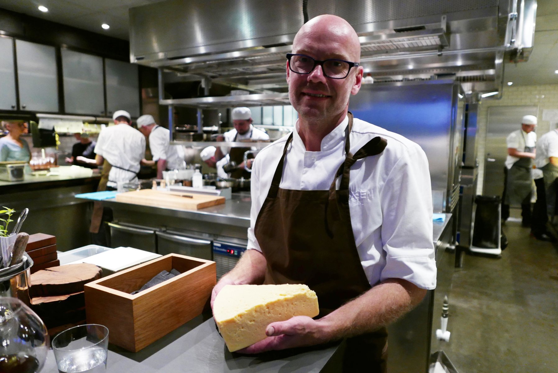Chef Magnus Ek holding my favourite cheese - Västerbotten