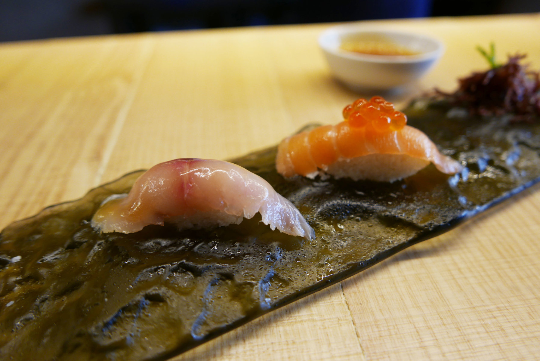 Marinated mackerel and salmon with cauliflower in vinegar