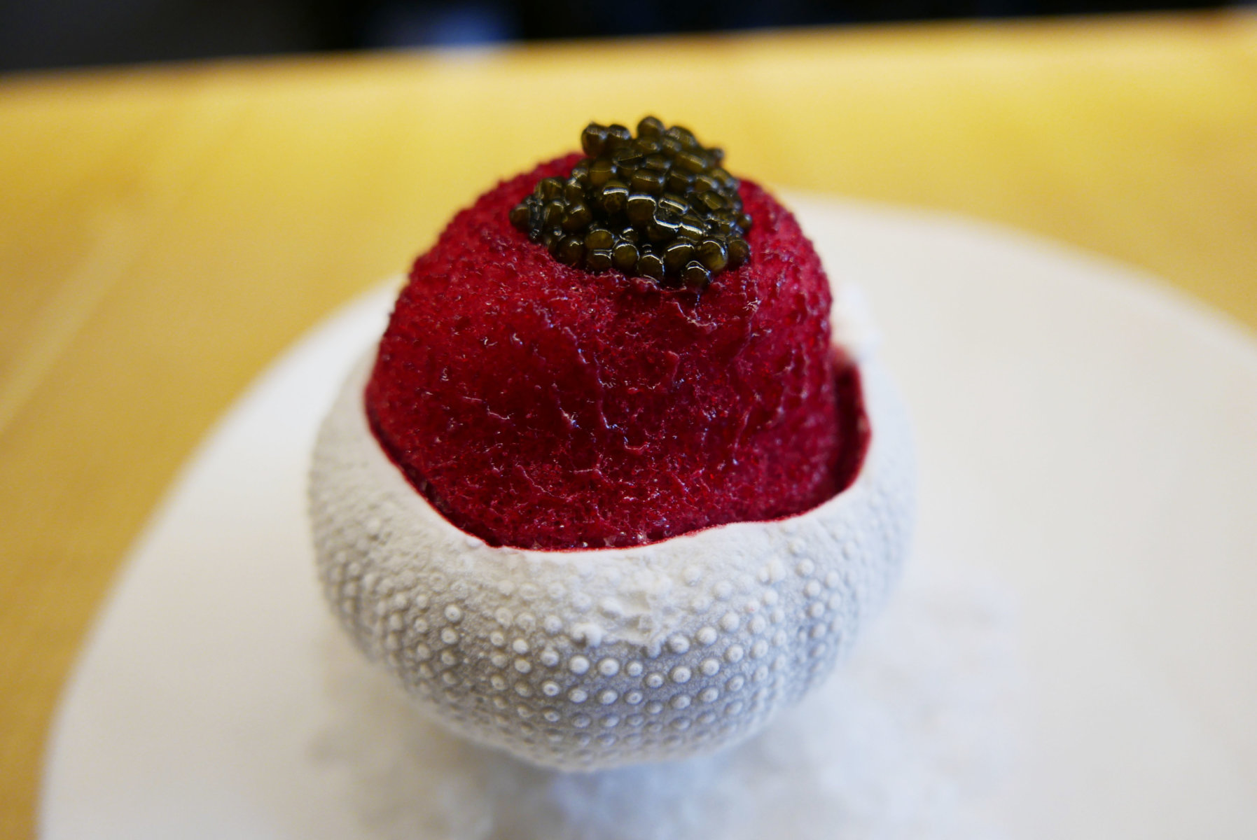 Beet "snow" with Ossietra caviar