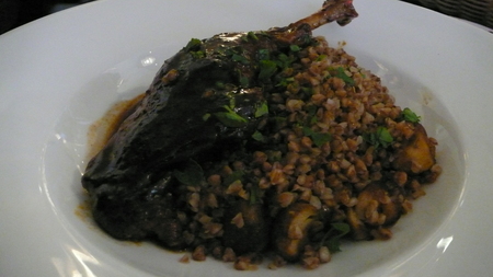 Duck leg confit, buckwheat and ceps mushrooms