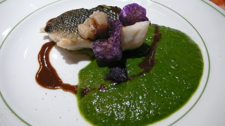 Sea bass with watercress puree