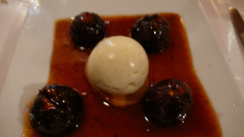 "Roasted figs with honey, vanilla ice cream"