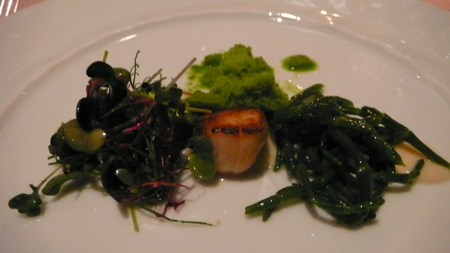 and scallop with greens