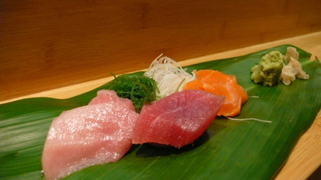 Toro, tuna and salmon sashimi