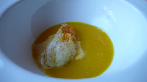 Blue hubbard pumpkin soup