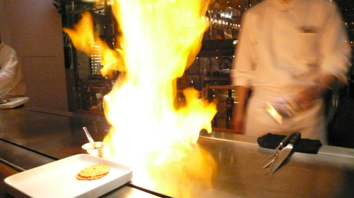 Ananas flambé with tequila and coconut ice cream