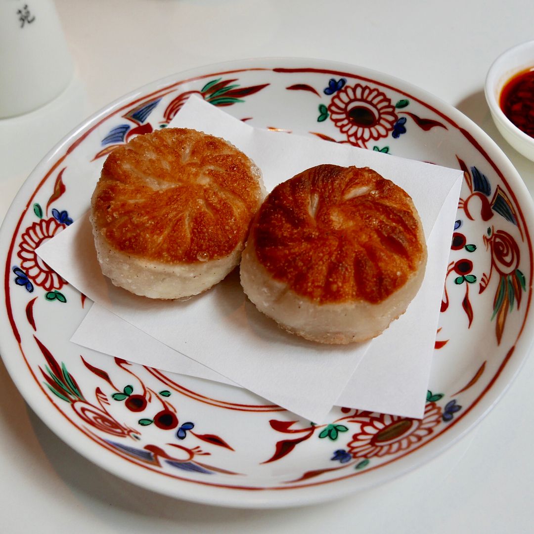 pan fried pork pancake, vinegar and chilli