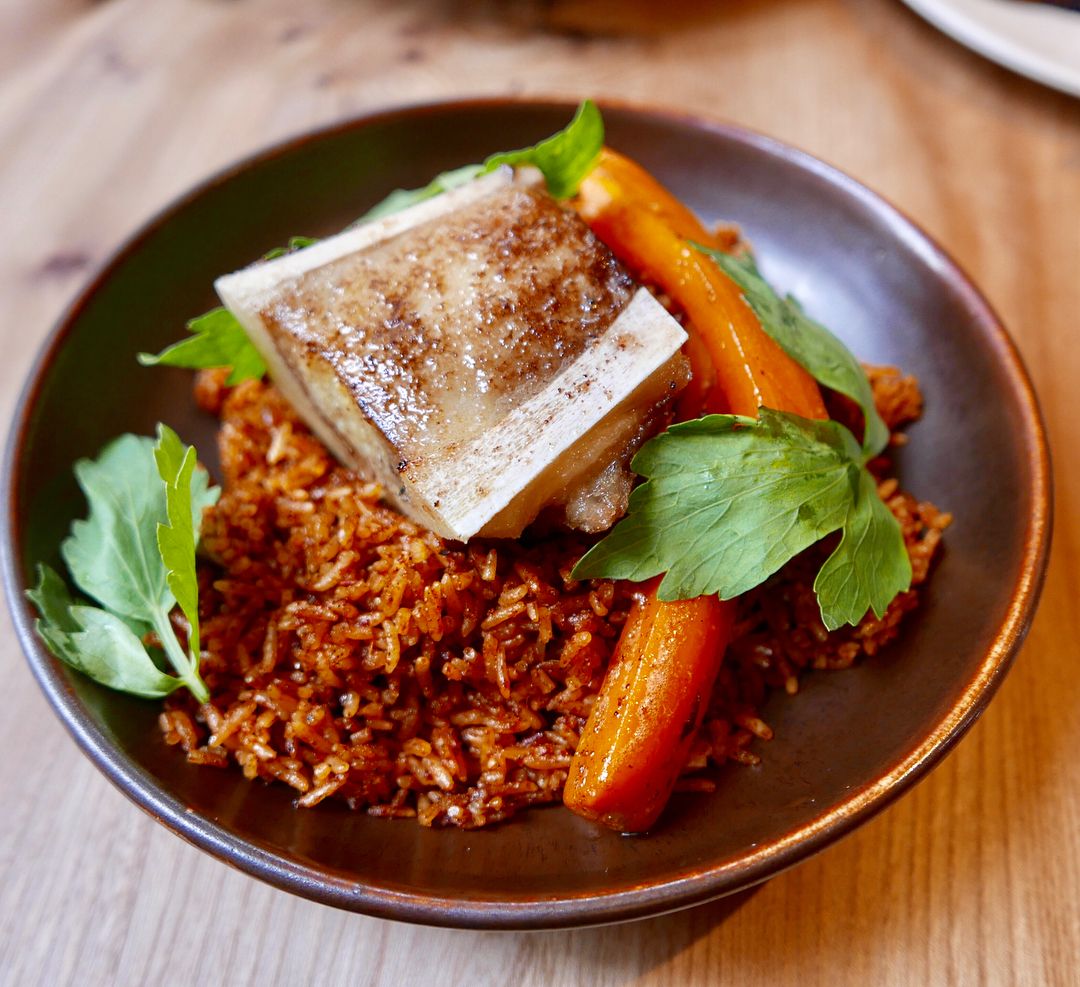 jollof rice with smoked bone marrow