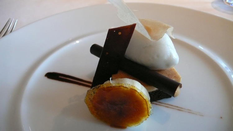 "Banoffee",Devil's Food Cake,Chocolate "Marquise" and Malt Mousse with Banana-Crême Fraîche Sherbet