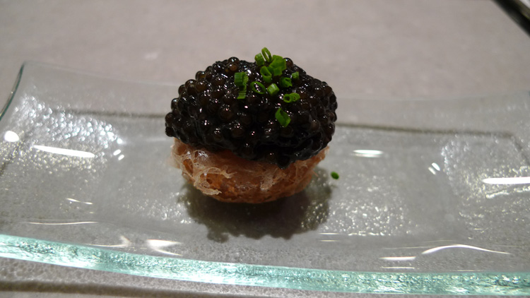 Caviar, smoked quail egg, crispy taro